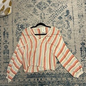 Billabong size medium cropped knit sweater red, pink, green, blue with ties